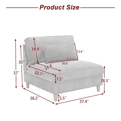 Fauteuil sans accoudoirs en velours côtelé, canapé