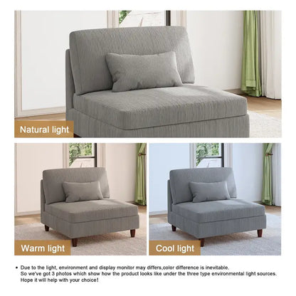 Fauteuil sans accoudoirs en velours côtelé, canapé