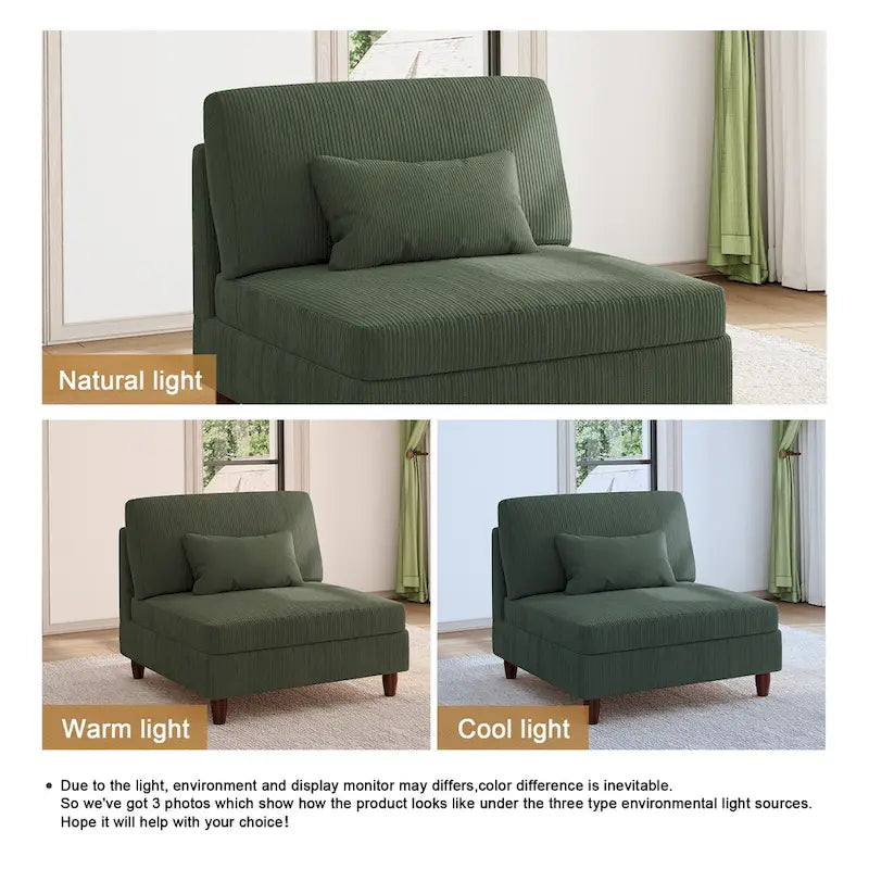 Fauteuil sans accoudoirs en velours côtelé, canapé