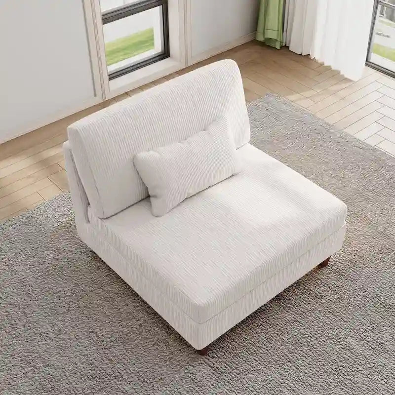 Fauteuil sans accoudoirs en velours côtelé, canapé