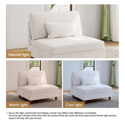 Fauteuil sans accoudoirs en velours côtelé, canapé