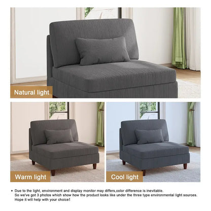 Fauteuil sans accoudoirs en velours côtelé, canapé