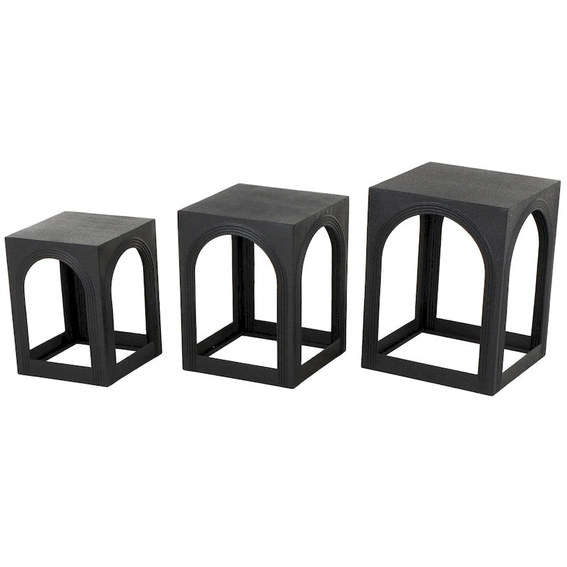 Metal Nested Side End Accent Table with Arched Cutouts - Set of 3 Black - Roche River Decor - 16W x 16L x 21H