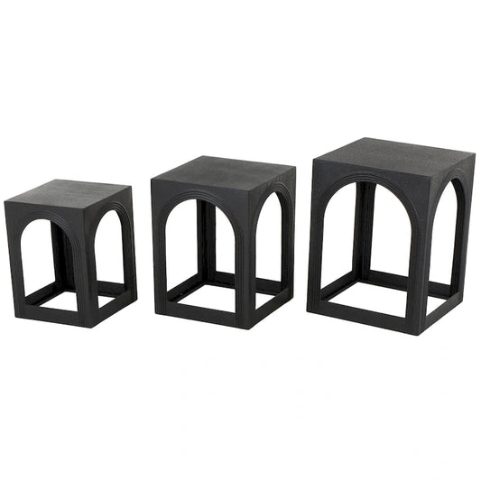 Metal Nested Side End Accent Table with Arched Cutouts - Set of 3 Black - Roche River Decor - 16W x 16L x 21H