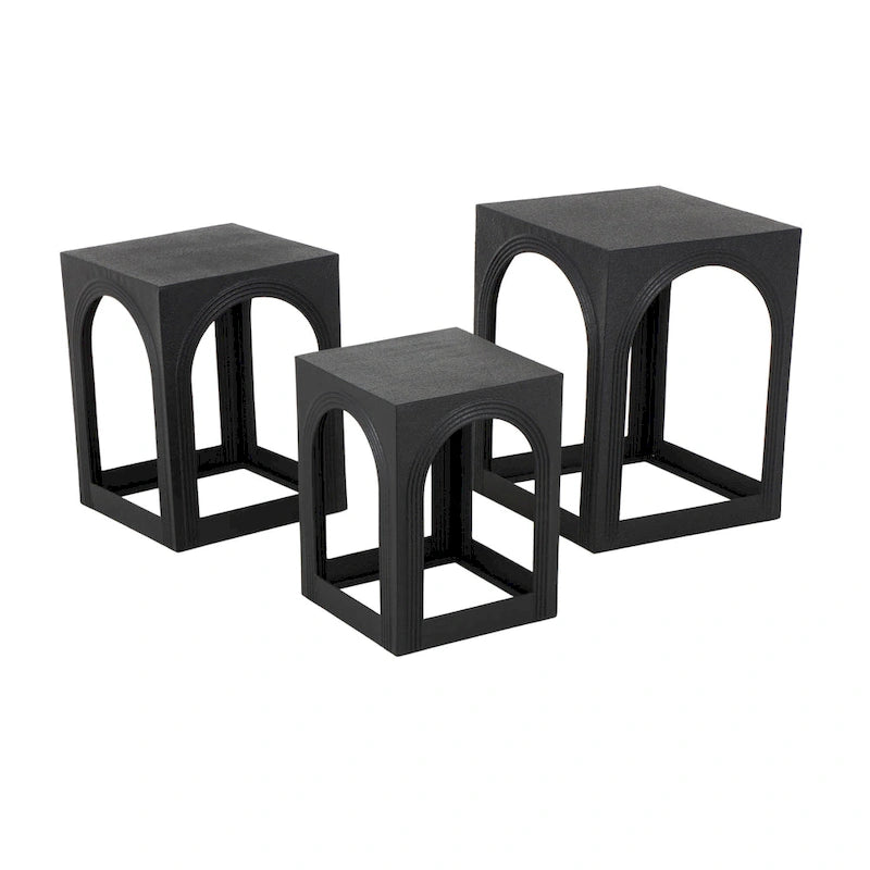 Table d'appoint gigogne en métal avec découpes cintrées - Ensemble de 3 - Noir - Roche River Decor - 40,6 cm (L) x 40,6 cm (l) x 53,3 cm (H)