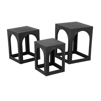 Table d'appoint gigogne en métal avec découpes cintrées - Ensemble de 3 - Noir - Roche River Decor - 40,6 cm (L) x 40,6 cm (l) x 53,3 cm (H)