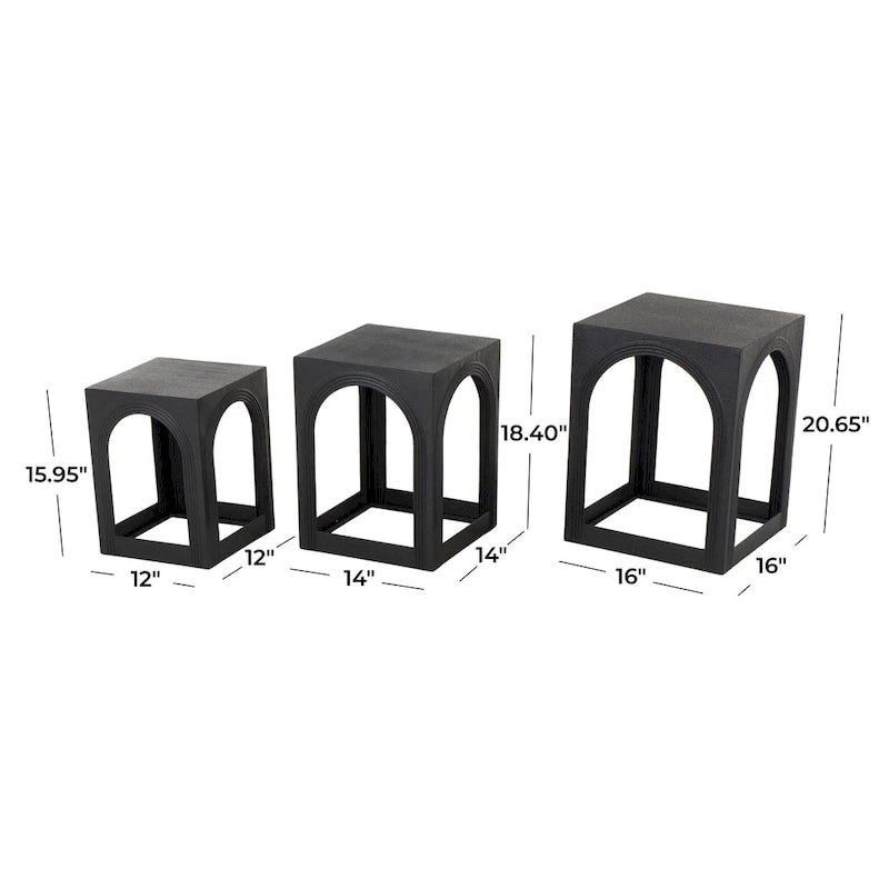 Table d'appoint gigogne en métal avec découpes cintrées - Ensemble de 3 - Noir - Roche River Decor - 40,6 cm (L) x 40,6 cm (l) x 53,3 cm (H)