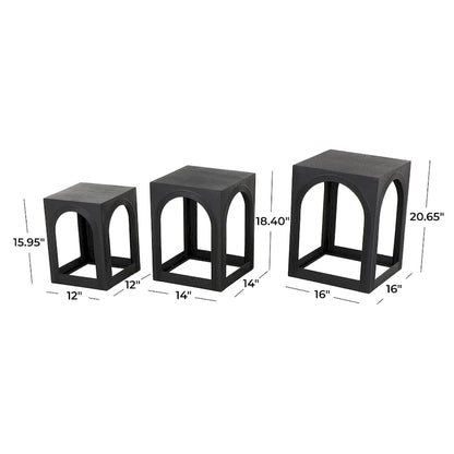 Table d'appoint gigogne en métal avec découpes cintrées - Ensemble de 3 - Noir - Roche River Decor - 40,6 cm (L) x 40,6 cm (l) x 53,3 cm (H)