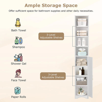 Armoire à linge étroite de salle de bain VECELO, 8 niveaux, en bois massif, avec 8 étagères.