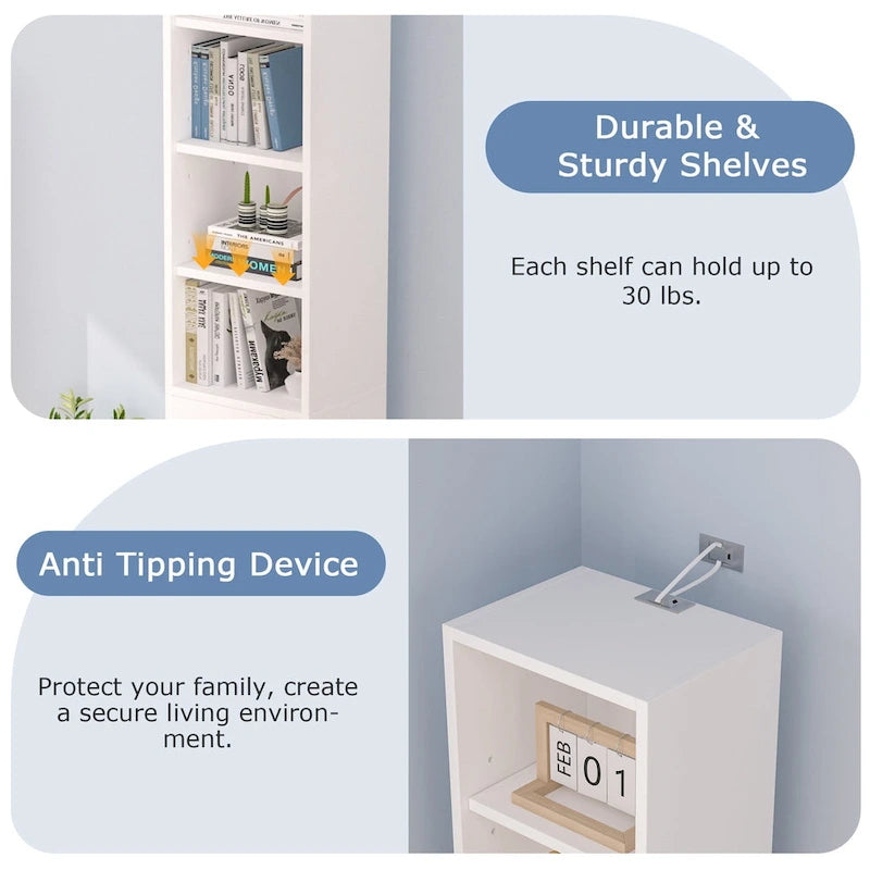 Armoire à linge étroite de salle de bain VECELO, 8 niveaux, en bois massif, avec 8 étagères.