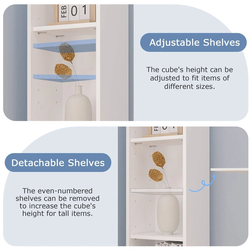 Armoire à linge étroite de salle de bain VECELO, 8 niveaux, en bois massif, avec 8 étagères.