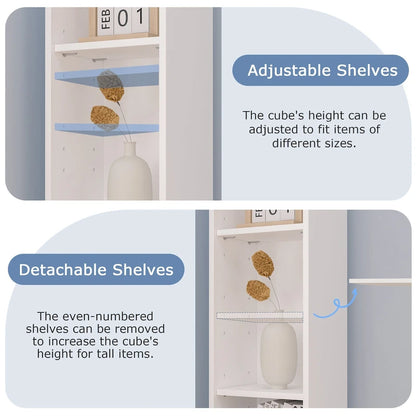Armoire à linge étroite de salle de bain VECELO, 8 niveaux, en bois massif, avec 8 étagères.