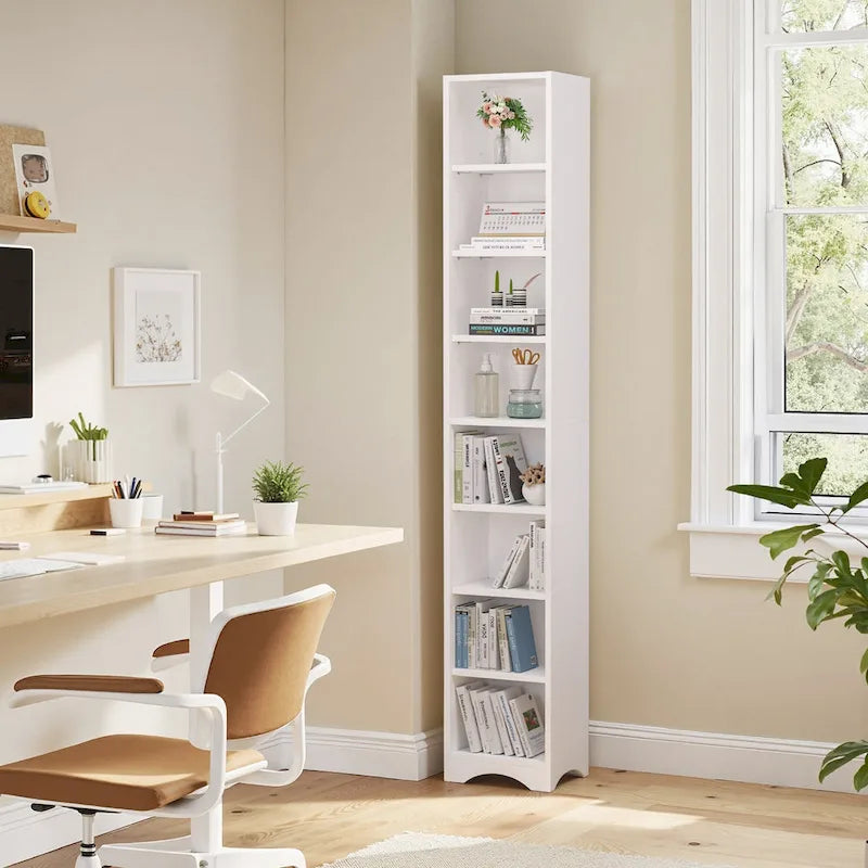 Armoire à linge étroite de salle de bain VECELO, 8 niveaux, en bois massif, avec 8 étagères.