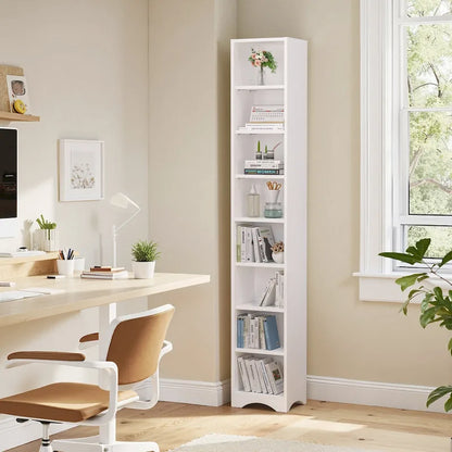 Armoire à linge étroite de salle de bain VECELO, 8 niveaux, en bois massif, avec 8 étagères.