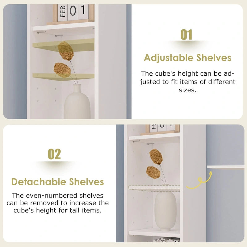 Armoire à linge étroite de salle de bain VECELO, 8 niveaux, en bois massif, avec 8 étagères.