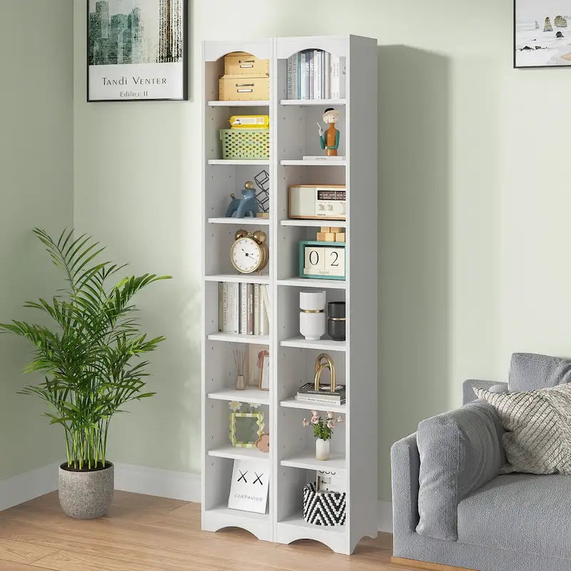 Armoire à linge étroite de salle de bain VECELO, 8 niveaux, en bois massif, avec 8 étagères.