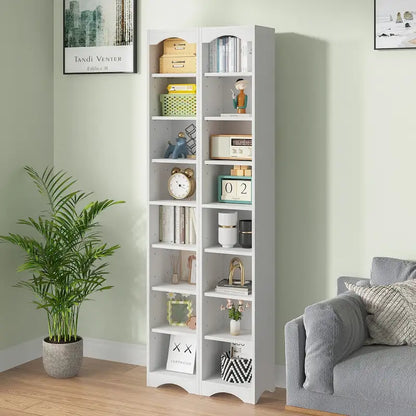 Armoire à linge étroite de salle de bain VECELO, 8 niveaux, en bois massif, avec 8 étagères.