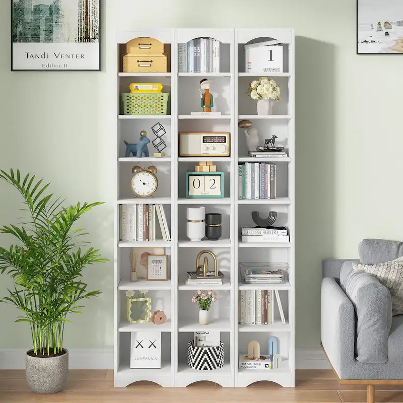 Armoire à linge étroite de salle de bain VECELO, 8 niveaux, en bois massif, avec 8 étagères.