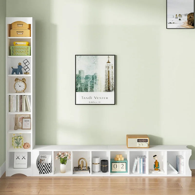 Armoire à linge étroite de salle de bain VECELO, 8 niveaux, en bois massif, avec 8 étagères.