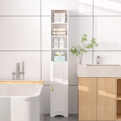 Armoire à linge étroite de salle de bain VECELO, 8 niveaux, en bois massif, avec 8 étagères.