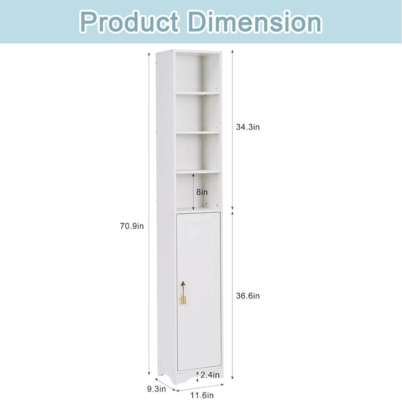 Armoire à linge étroite de salle de bain VECELO, 8 niveaux, en bois massif, avec 8 étagères.