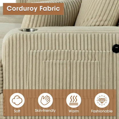 Canapé deux places contemporain en velours côtelé de 61 pouces avec 2 coussins et porte-gobelet