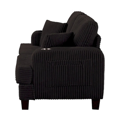 Canapé deux places contemporain en velours côtelé de 61 pouces avec 2 coussins et porte-gobelet