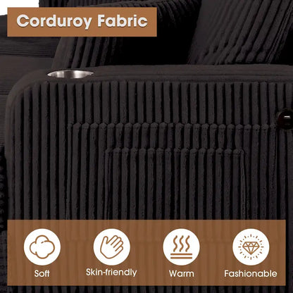 Canapé deux places contemporain en velours côtelé de 61 pouces avec 2 coussins et porte-gobelet