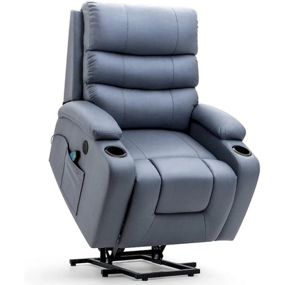 Fauteuil inclinable électrique surdimensionné avec fonction massage et chauffage, revêtement en cuir PU, port USB, porte-gobelets et poches
