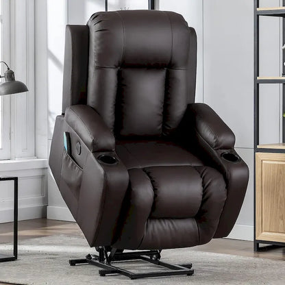 Fauteuil inclinable électrique surdimensionné avec fonction massage et chauffage, revêtement en cuir PU, port USB, porte-gobelets et poches