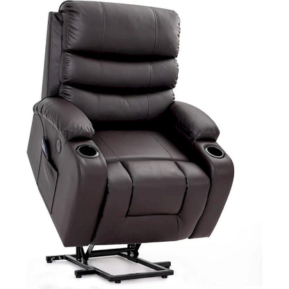 Fauteuil inclinable électrique surdimensionné avec fonction massage et chauffage, revêtement en cuir PU, port USB, porte-gobelets et poches