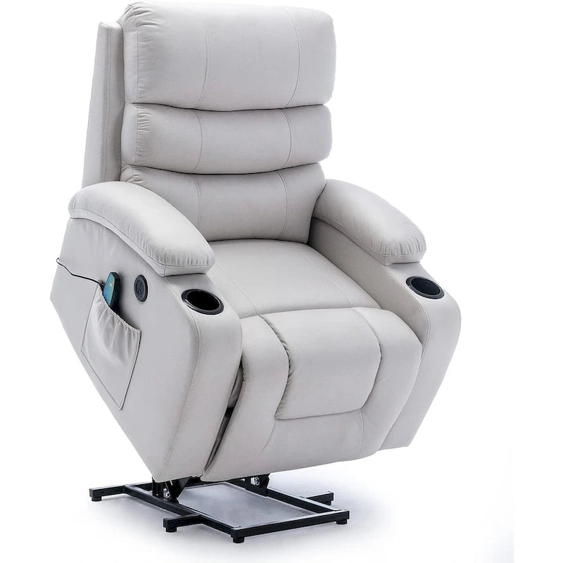 Fauteuil inclinable électrique surdimensionné avec fonction massage et chauffage, revêtement en cuir PU, port USB, porte-gobelets et poches