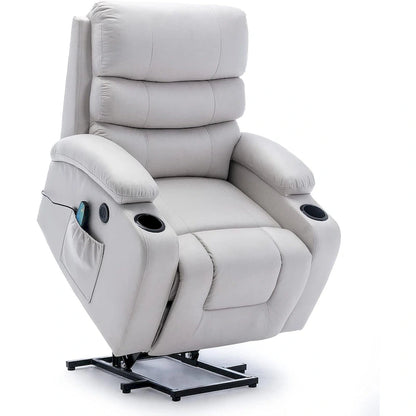 Fauteuil inclinable électrique surdimensionné avec fonction massage et chauffage, revêtement en cuir PU, port USB, porte-gobelets et poches