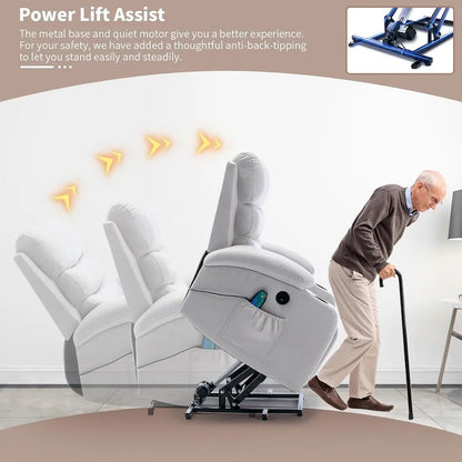 Fauteuil inclinable électrique surdimensionné avec fonction massage et chauffage, revêtement en cuir PU, port USB, porte-gobelets et poches