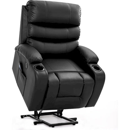 Fauteuil inclinable électrique surdimensionné avec fonction massage et chauffage, revêtement en cuir PU, port USB, porte-gobelets et poches