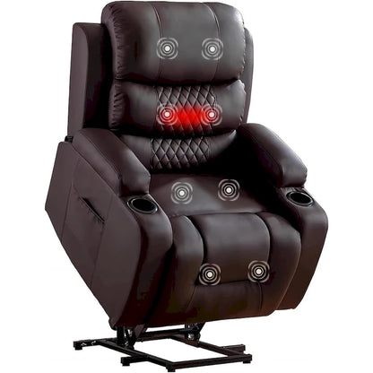 Fauteuil inclinable électrique surdimensionné avec fonction massage et chauffage, revêtement en cuir PU, port USB, porte-gobelets et poches