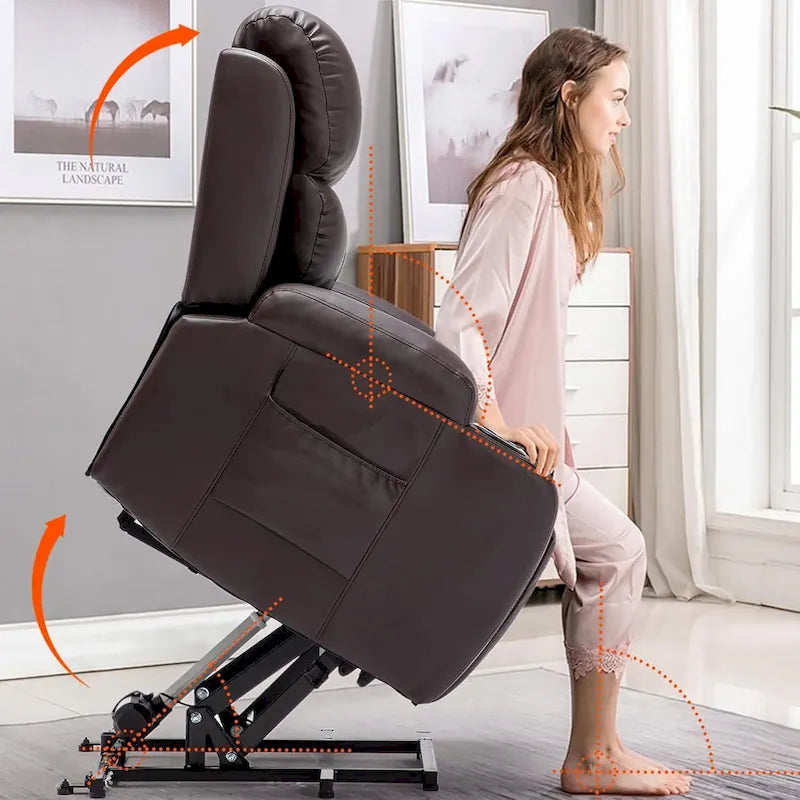 Fauteuil inclinable électrique surdimensionné avec fonction massage et chauffage, revêtement en cuir PU, port USB, porte-gobelets et poches
