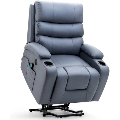 Fauteuil inclinable électrique surdimensionné avec fonction massage et chauffage, revêtement en cuir PU, port USB, porte-gobelets et poches