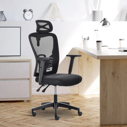 Chaise de bureau ergonomique Vinsetto en maille, dossier haut, soutien lombaire, appui-tête pivotant et réglable.