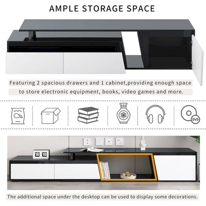 Meuble TV rectangulaire extensible de style minimaliste moderne, 100 pouces, avec deux tiroirs - 15,70 x 70,70 x 15,70