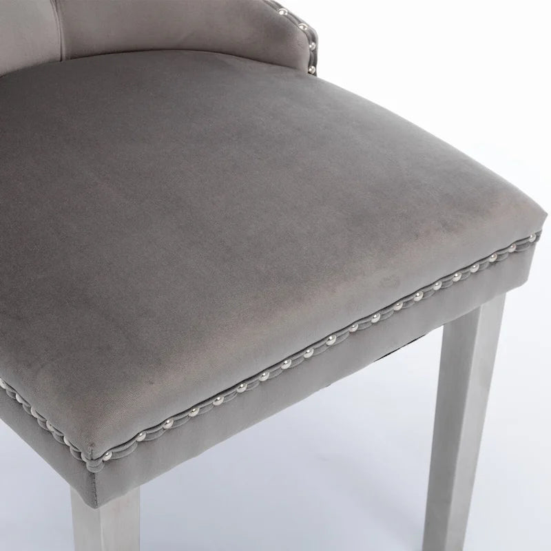 Chaise de salle à manger rembourrée en velours avec pieds en acier inoxydable chromé
