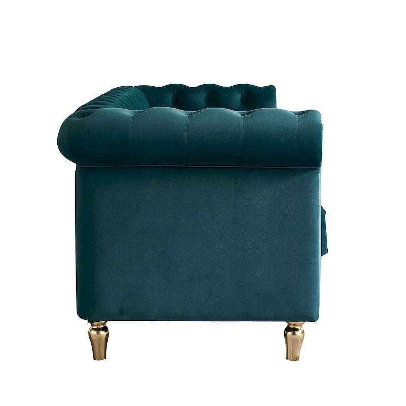Canapé Chesterfield en velours avec garniture dorée