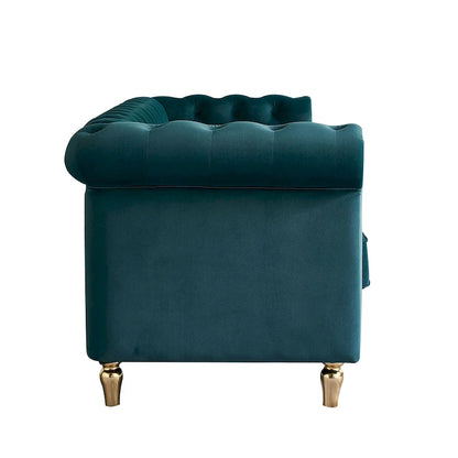 Canapé Chesterfield en velours avec garniture dorée