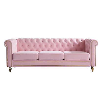 Canapé Chesterfield en velours avec garniture dorée