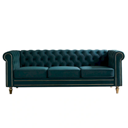 Chesterfield Velvet Sofa with Gold Strip Trim