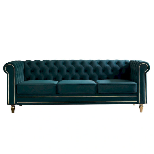 Chesterfield Velvet Sofa with Gold Strip Trim