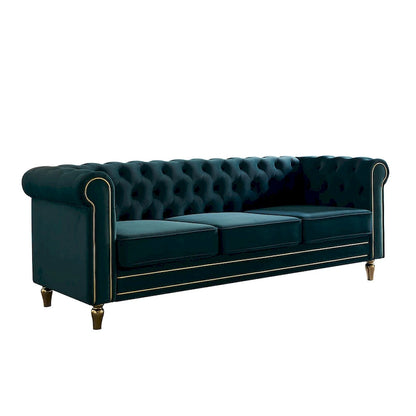 Canapé Chesterfield en velours avec garniture dorée
