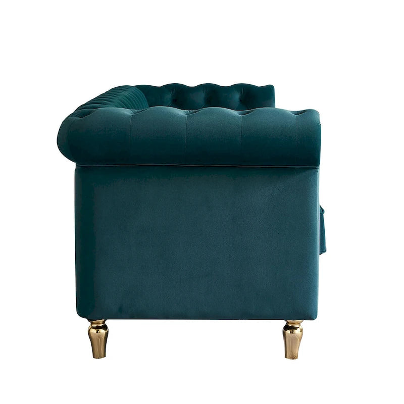 Canapé Chesterfield en velours avec garniture dorée