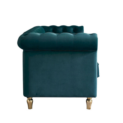 Canapé Chesterfield en velours avec garniture dorée