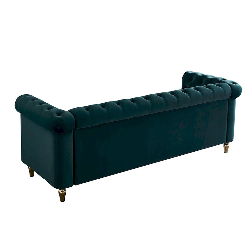 Canapé Chesterfield en velours avec garniture dorée